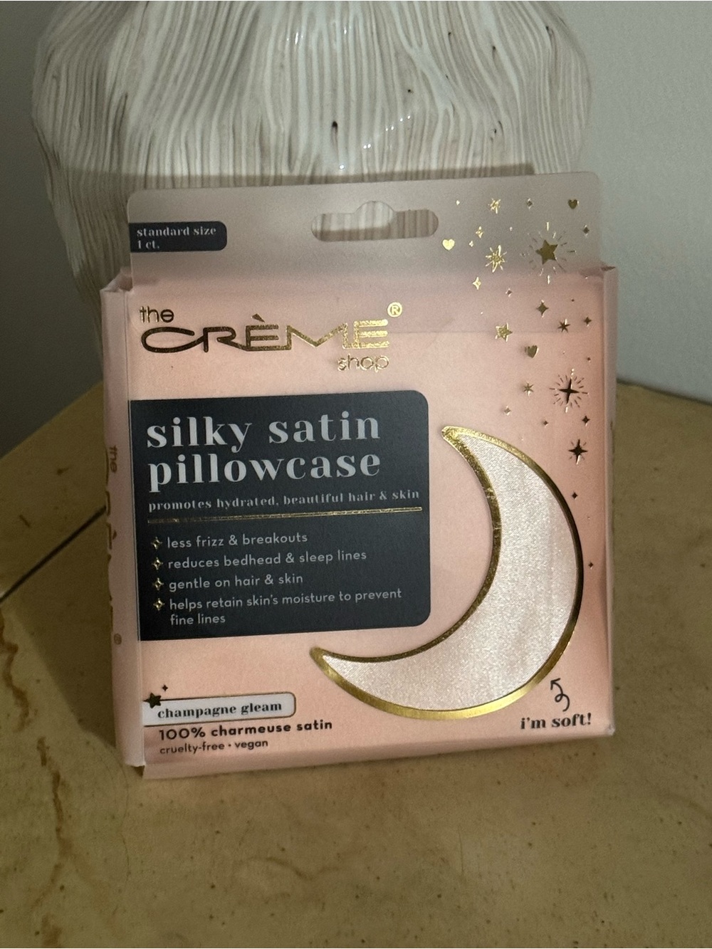 The Creme’ Shop  Satin Pillowcase - Twin Size Champagne Gleam NEW